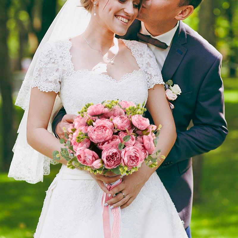 DEEMEI Artificial Peony Flower Silk Peonies Bouquet 4 Bundles Fake Flowers Bulk for Home Wedding Party Decor (Pink) - Image 3